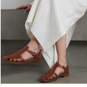 FSJ Women Retro Closed Toe Flats Sandals Low Block Heel Woven Roman Ankle Strap